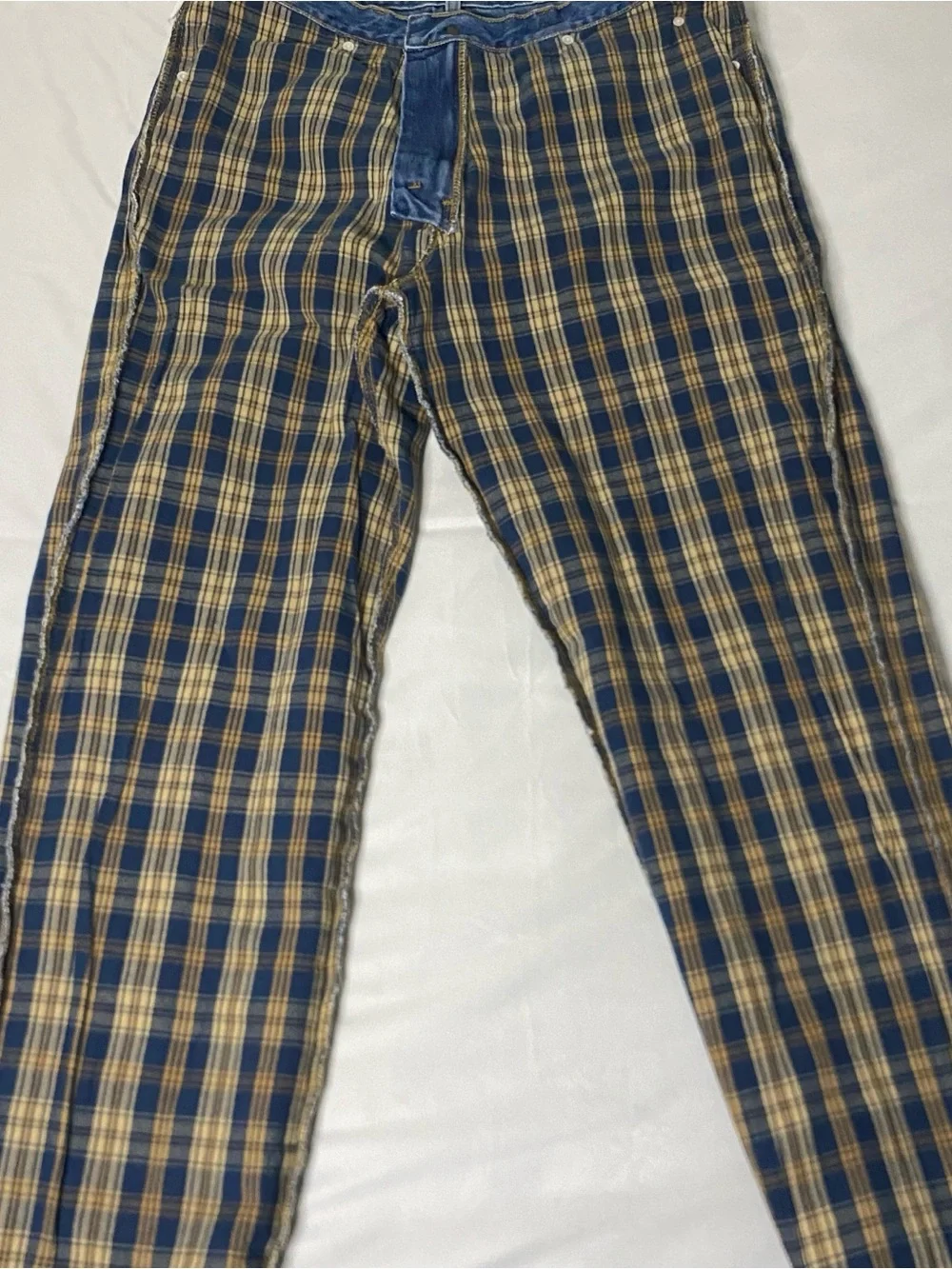 LL Bean Flannel Lined Jeans Mens 33x30 Classic Fit Blue Denim Plaid ID 100220